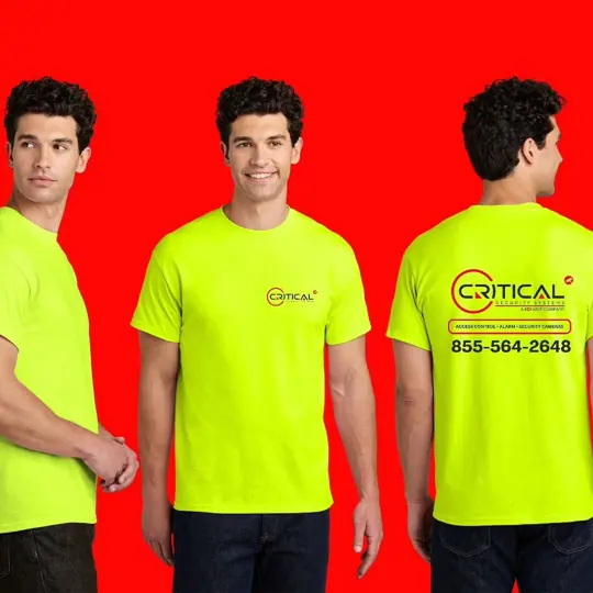Safety green T-shirts · Critical Security Systems by Croma Custom Apparel