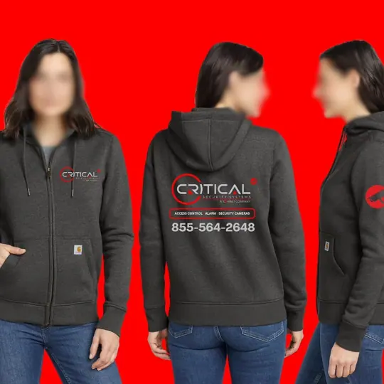 Women's Carhartt zip-up hoodies · Critical Security Systems by Croma Custom Apparel